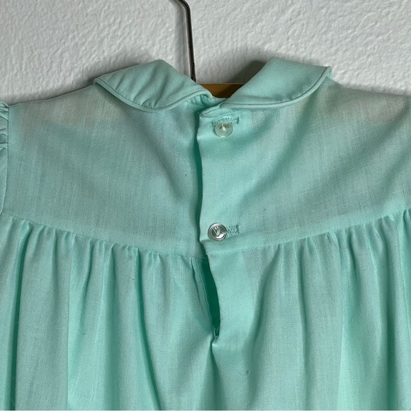 Vintage Polly Flinders Green Hand Smocked Lace Trim Circle Dress Size 2 Toddler - Picture 9 of 12